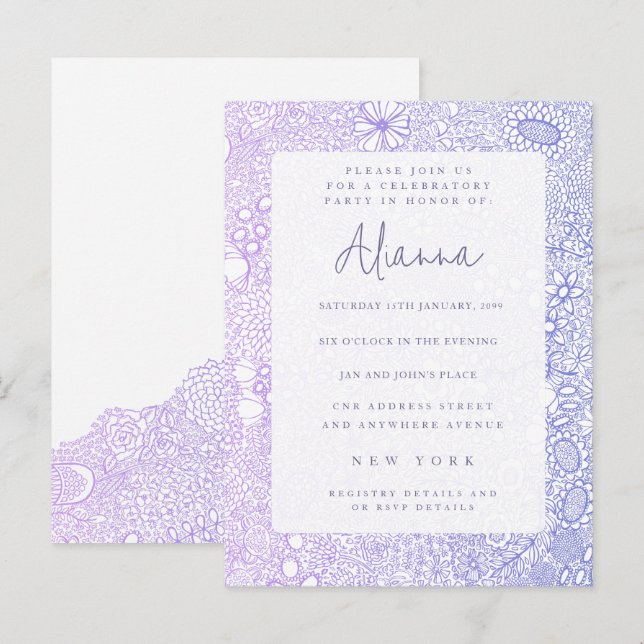 Mauve Purple N'Importe Quel Invitation De Fête À O (Devant / Derrière)