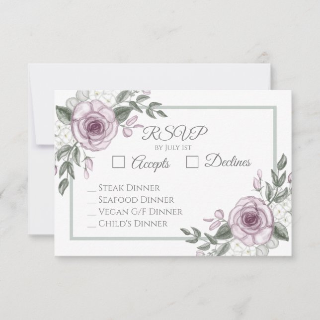 Mauve Roses Elégant mariage floral RSVP (Devant)