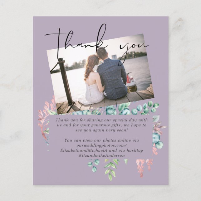 Mauve Sage Feuille PHOTO Mariage MERCI (Devant)