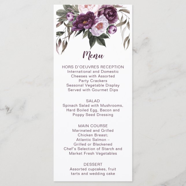 Mauve Violet Lavande Violet Floral Menu | (Devant)