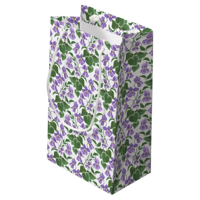 Mauve Violets Floral Motif Petit Sac Cadeau (Dos Angle)