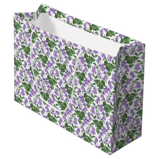 Mauve Violets Motif Floral Grand Sac Cadeau (Devant Angle)