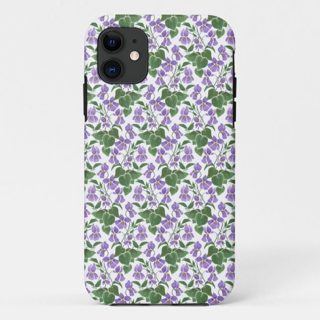 Mauve Violets sur White Floral iPhone 5/5s Coque (Dos)
