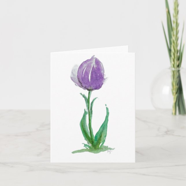 Mauve violette et tulipe verte - carte blanche pli (Devant)
