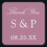 Mauve Wedding Favor Sticker Merci<br><div class="desc">Mauve Wedding Favor Sticker Merci,  s'il vous plaît personnaliser avec les initiales du couple et la date du mariage,  en utilisant le modèle de personnalisation en ligne avant de commander.</div>