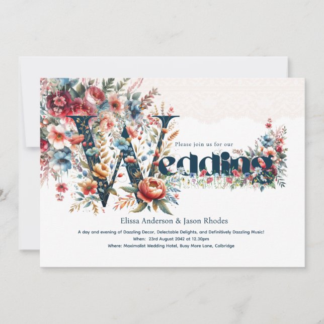Maximaliste Invitations Mariage Floral Dentelle Th (Devant)