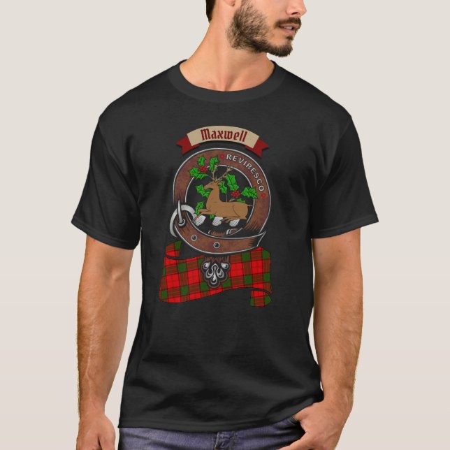 Maxwell Clan Badge & Tartan T-Shirt personnalisé (Devant)