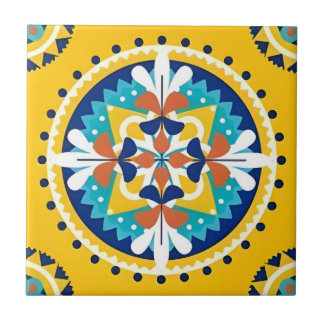maya art jaune vert fleurs carreaux motifs