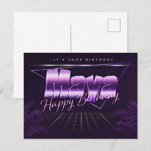 Maya prénom carte postale violette anniversaire
