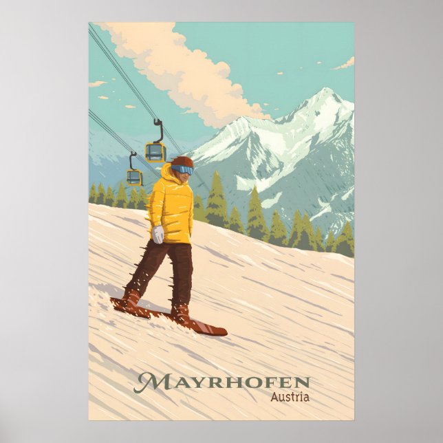 Mayrhofen Autriche Affiche de voyage pour le snowb (Devant)