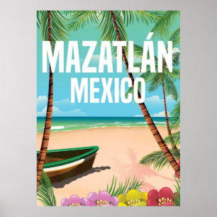 Mazatlán Mexique Affiche de voyage vintage de plag
