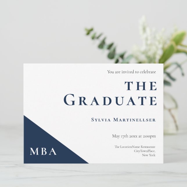 MBA Degree Blue White Graduation Party Invitation (Debout devant)