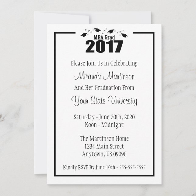 MBA Grad 2017 Invitation de diplôme (Casquettes no (Devant)