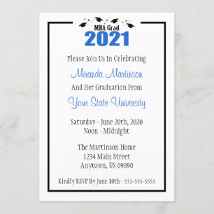 MBA Grad 2021 Invitation de diplômes (Casquettes b