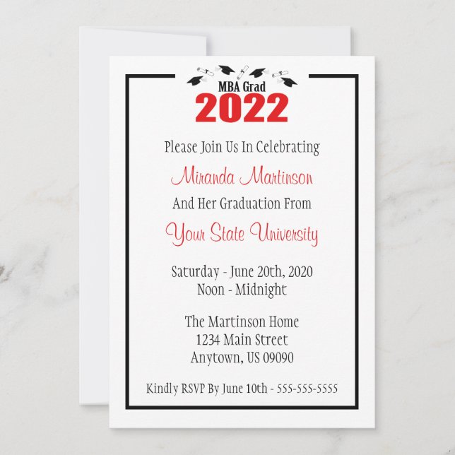 MBA Grad 2022 Invitation de diplômes (Casquettes r (Devant)