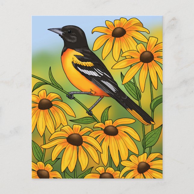 MD State Bird Oriole & Black eyed Susan Flower (Devant)