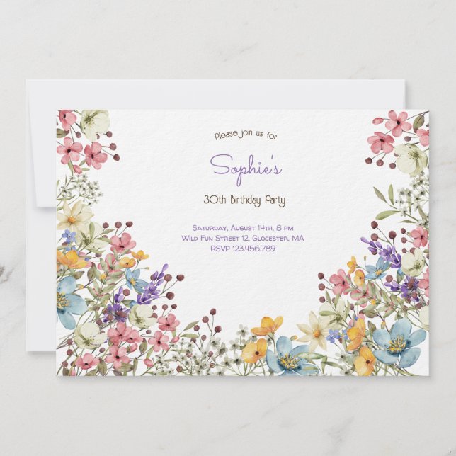 Meadows fleurs colorées adulte invitation Annivers (Devant)