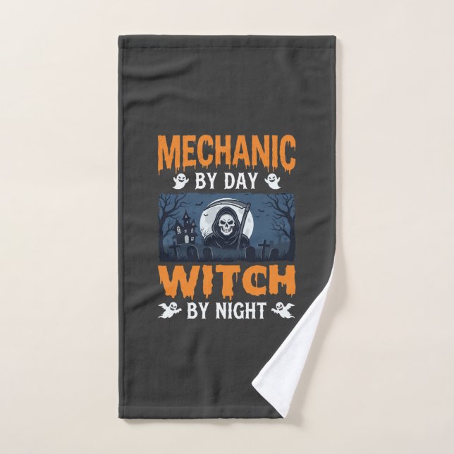 Mécanicien Halloween de jour Sorcière de nuit (Serviette à main)