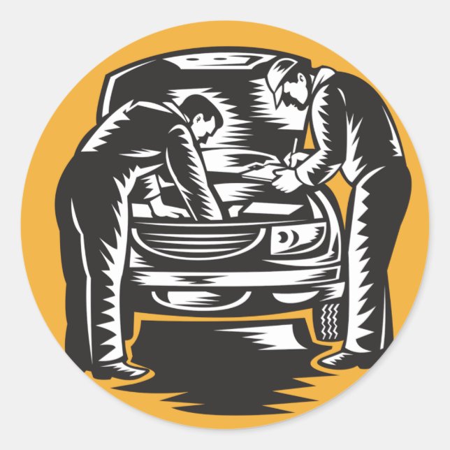 Mécanique Travaillant Sur Un Stickers Voiture (Devant)