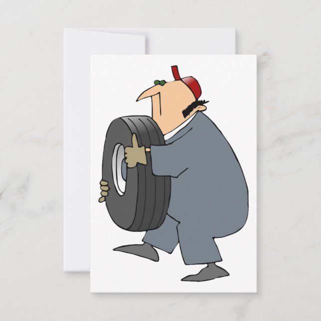 Mechanic Carrying A Tire Invitations (Devant)