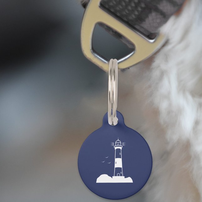 Médaille de chien bleu marine Phare (Lighthouse Navy Blue Pet Tag)