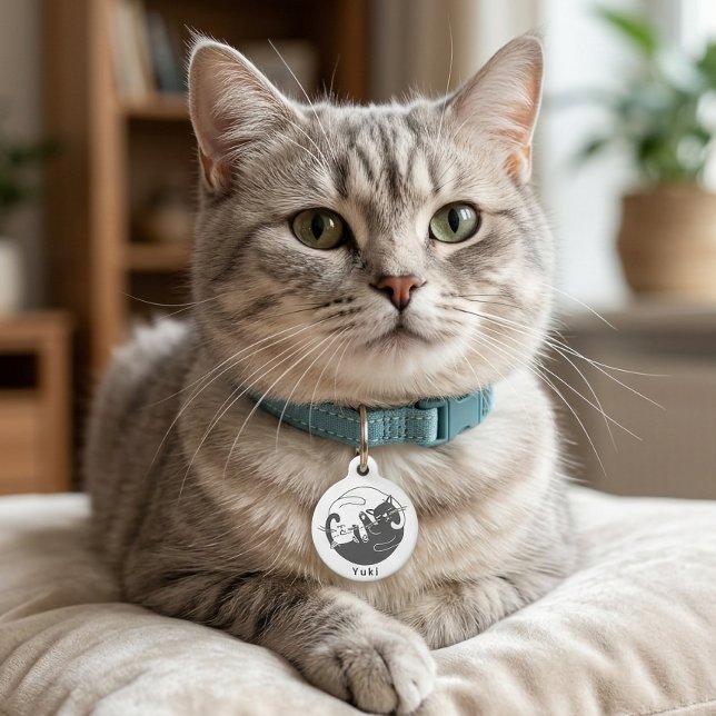 Médaille d'identification pour chat noir blanc Yin (Créateur téléchargé)