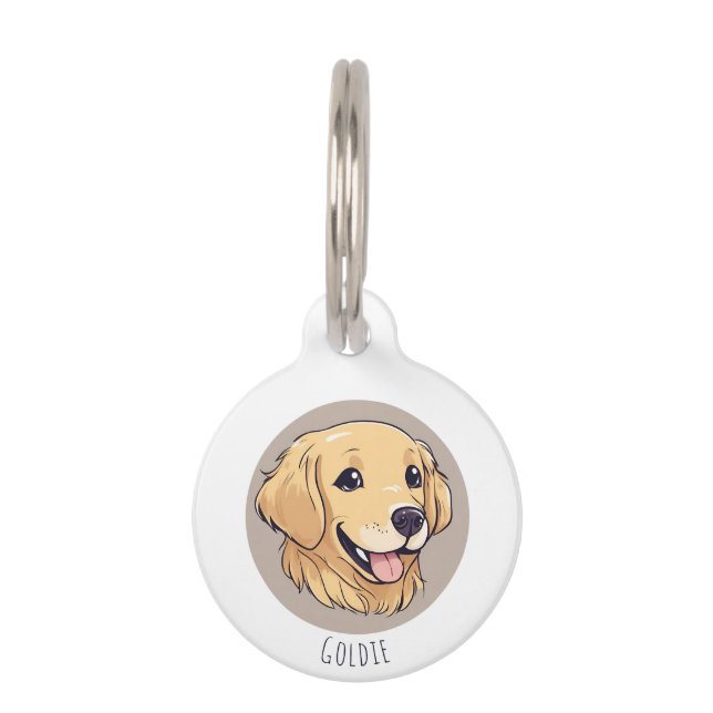 Médaille Personnalisée Chien Retriever Doré Mignon (Devant)