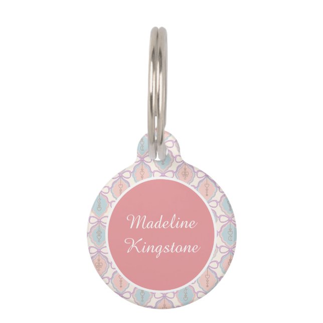 Médaille Personnalisée pour Chat Rose Bleu Pastel (Devant)