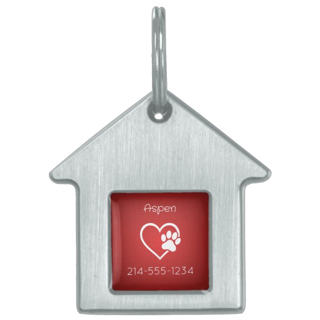 Médaille Personnalisée pour Chien Rouge Nom & Télé (Devant)