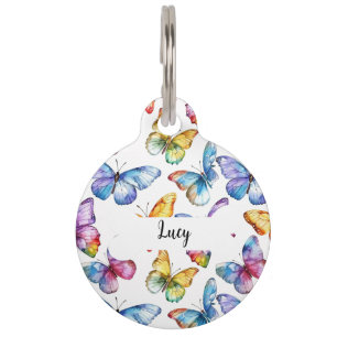 Médaille pour animaux ronde à motif papillons pers