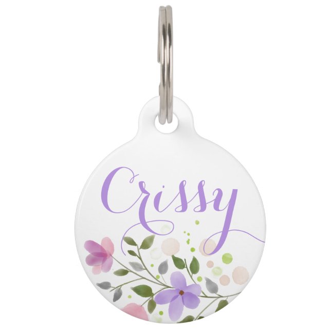Médaille ronde florale violette pour animaux de co (Devant)