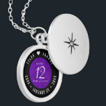 Médaillon Avec Fermoir 12ème anniversaire de la Mariage de soie<br><div class="desc">Commémorez le 12ème anniversaire du mariage avec cet élégant emplacement! Elégant serif blanc et sans serif lettrage sur un luxueux arrière - plan de soie violet ajouter une touche mémorable pour cette occasion spéciale et jalon. Customisez avec les noms du couple heureux, et les dates de leur anniversaire de soie....</div>