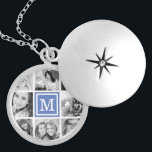 Médaillon Avec Fermoir Monogramme bleu - Collage photo<br><div class="desc">Collier de serrure de serrure avec votre photo-collage Instagram personnalisé et personnalisé avec votre monogramme initial. Cliquez sur Customiser pour modifier la police et la couleur du monogramme et personnaliser davantage la conception. Grand cadeau pour la famille,  les amis,  les parents et les grands-parents!</div>