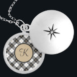 Médaillon Avec Fermoir Monogramme Noir Blanc Or Plaid tendance élégant<br><div class="desc">Monogramme ce collier noir blanc et or plaqué avec vos initiales. Fait un grand cadeau à n'importe quelle femme de votre vie. Cadeaux pour la fête des mères,  cadeaux de demoiselles d'honneur et cadeaux de fête de mariée.</div>