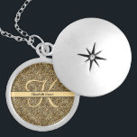 Médaillon Avec Fermoir Nom du monogramme Empreinte de léopard d'or noir C<br><div class="desc">Nom du monogramme empreinte de léopard noir et or,  poster de animal,  collier de casier imprimé de guépard. Voir notre collection d'empreintes de léopard noirs et or pour les produits correspondants.</div>