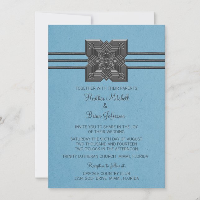 Médaillon Bleu Mariage frontalier Invitation (Devant)