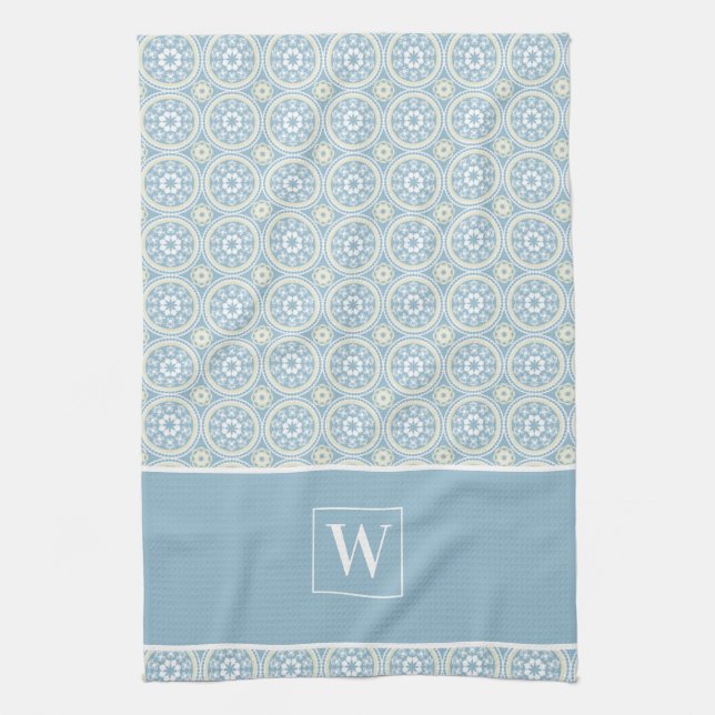 Médaillon bleu personnalisé Monogramme Serviette d (Vertical)