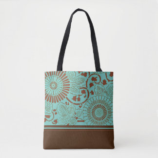 Médaillon bleu-vert et Brown à fleurs (v1) Sac fou