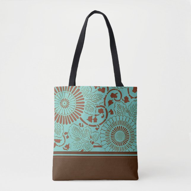 Médaillon bleu-vert et Brown à fleurs (v1) Sac fou (Devant)