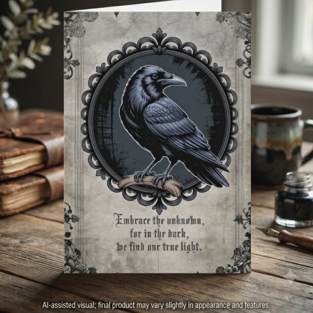 Médaillon Corbeau Charbon Académie Sombre (Dark academia raven note card for the literary soul — unique birthday gift idea for her.)