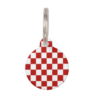 Médaillon Pour Animaux à damiers carré rouge blanc rétro