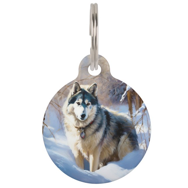Médaillon Pour Animaux Aaskan Malamute Laisser Il Neige Noël (Devant)