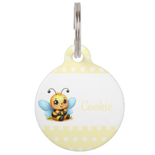 Médaillon Pour Animaux Abeille mignonne avec Poka Jaune points personnali