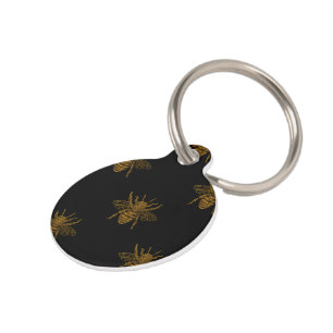Médaillon Pour Animaux Abeilles métalliques d'aluminium d'or sur le noir