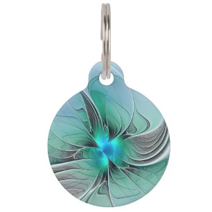Médaillon Pour Animaux Abstrait avec bleu, art fractal moderne