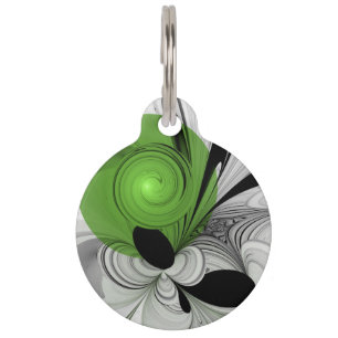 Médaillon Pour Animaux Abstrait noir et blanc avec art fractal vert