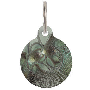 Médaillon Pour Animaux Abstrait Olive Sage Vert Gris Art Fractal Fantaisi