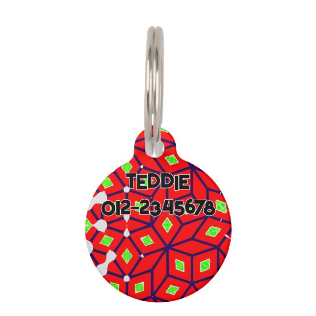 Médaillon Pour Animaux Abstrait vert rouge vif (Devant)