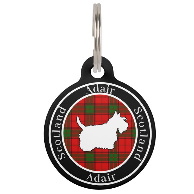 Médaillon Pour Animaux Adair Tartan & Scottie Dog Personnalisé (Devant)