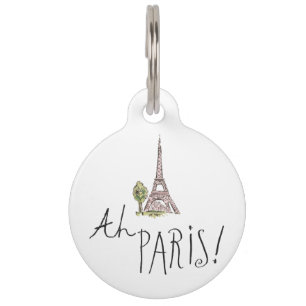 Médaillon Pour Animaux Ah Paris ! Citation   avec la tour d'Effiel